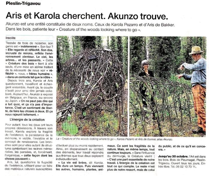 Art dans les Bois, artikel in France Ouest 8-2016